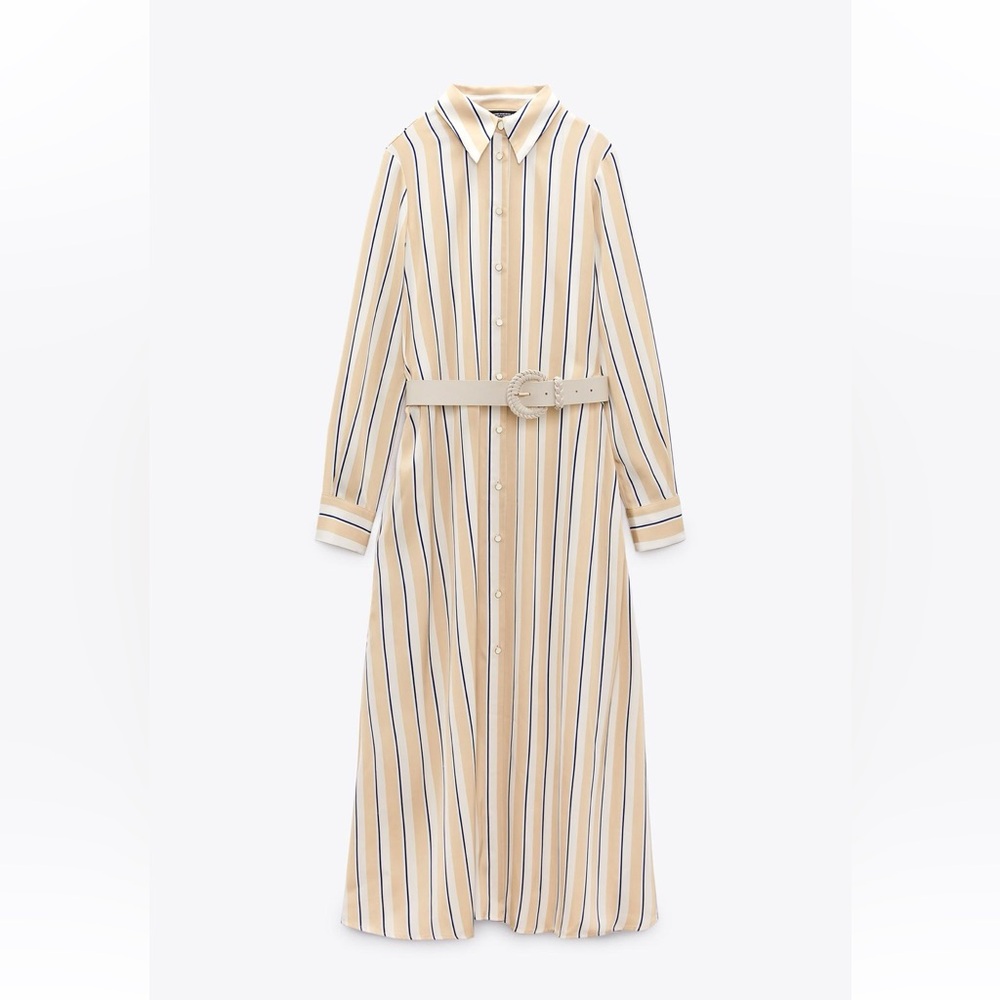 Zara striped belted shirt dress